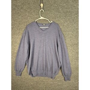 Saraceno Bellagio Mens V Neck Sweater L Blue Virgin Wool Long Sleeve Pullover